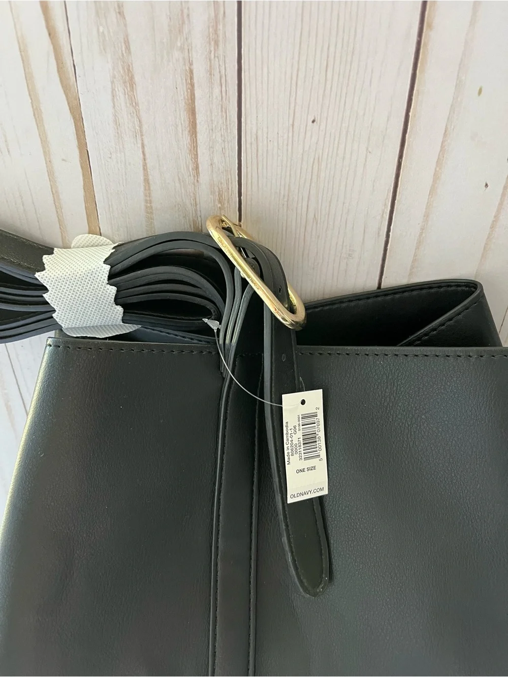 Old Navy Black Faux-Leather Tote with Adjustable Strap